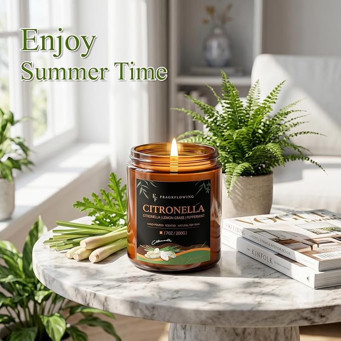 Citronella Candles Set, Indoor Outdoor Lemongrass Scented Candles,Natural Soy Wax Jar Candle, 200-Hour Burn Time, 28 oz (4 Pack)