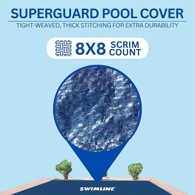 SWIMLINE HYDROTOOLS Super Guard Heavy Duty Pool Cover For Above Ground Swimming Pools |17 X 29 FT Cover | Blue / Black | Water Tube Sleeves | UV Protected For 12X24 FT Rectangle Pools | CO81729R