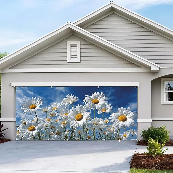 6 * 13FT Daisy Garage Door Cover Decorations Spring Flower Garage Door Banner for Outdoor Indoor Spring Party Photography Backdrop