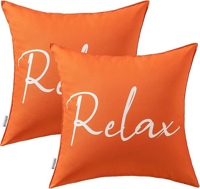 MIULEE Outdoor Waterproof Throw Pillow Covers Set of 2 Relax Decorative Outdoor Square Pillowcases for Chair Patio Garden Couch Tent Balcony Sofa Orange 20x20 Inch