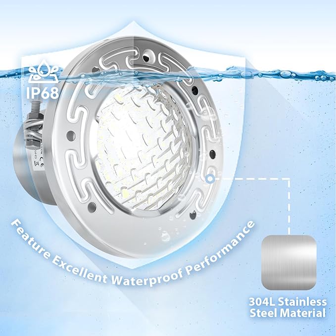 6" Small Led Pool Lights for Inground Pool, 100FT Cord,12W 6 Inch Swimming Pool Light with Controller,Remote and APP Control,Suitable for Most 6 Inch Wet Niche,304 Stainless Steel,IP68