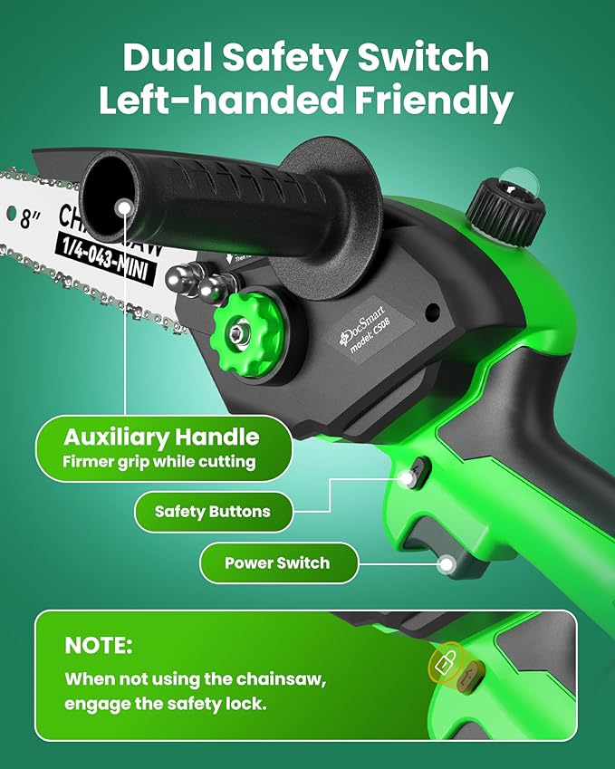 Electric Mini Chainsaw for Pruning Small Trees, Brushless 8 inch & 6 inch Portable Hand Saw with 2 Rechargeable Batteries, 1000W Handheld Chain Saw for Wood Cutting, Gardening Gifts for Mother's Day