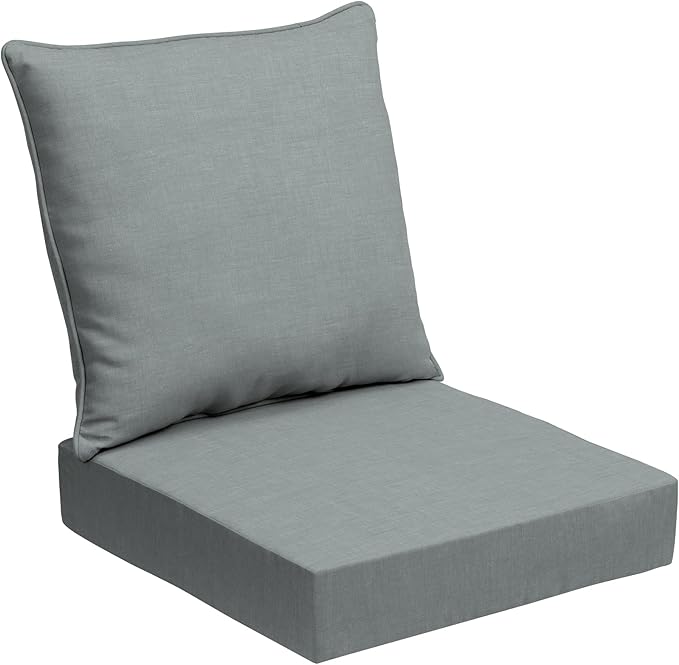Arden Outdoor Foam Deep Seat Cushion Set (2-Pack), 24x24, Premium High-Density Foam, Never Flattens, Weather-Proof for Patio Chair Sofa Couch, Stone Grey Leala