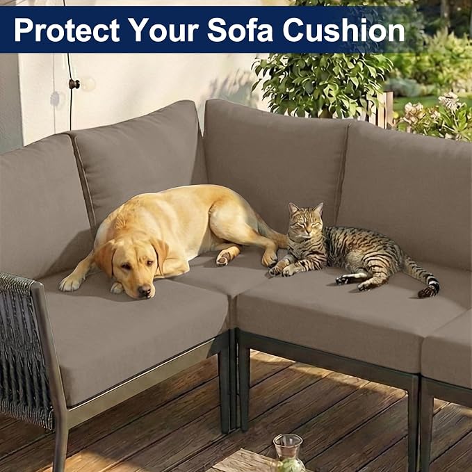 Smiry Waterproof Patio Cushion Covers, Stretch Outdoor Couch Slipcovers Replacement Washable Furniture Protector Sofa Chair Seat Cover for Dogs and Pets (14 Pcs, Taupe)