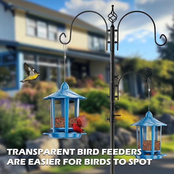 Birdream 2 Pack Bird Feeders for Outdoor Hanging, Assembly Required, 1-Min Easy Setup, Charming Castle Design, Attracting Cardinals Chickadees Goldfinches & Sparrows - Blue