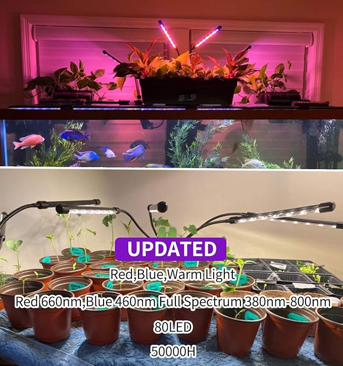 LEOTER Grow Lights for Indoor Plants - 84 LED Full Spectrum Clip Plant Growing Light (4 Heads 2 Pack)