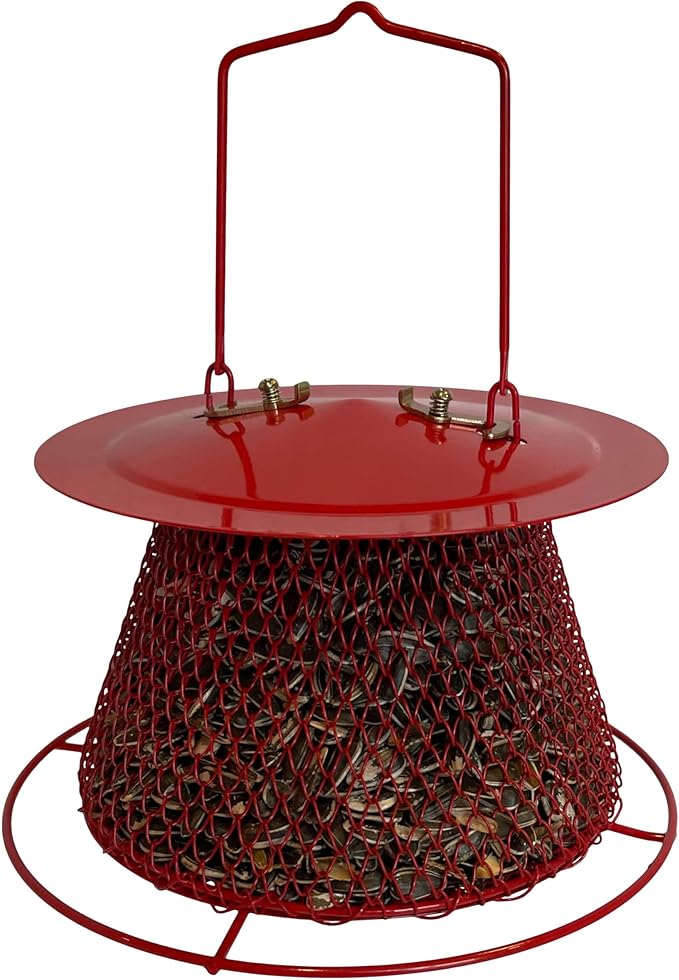 Red Collapsible Mesh Bird Feeder - Small Hanging Bird Feeder - Holds 1 Pound of Sunflower Seeds