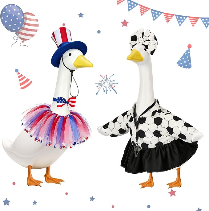 2 Set Porch Goose Outfits Football Referee & Patriotic Goose Clothes Fit 23" Plastic/Cement/Concrete Geese Statues, the World Cup & Independence Day Garden, Patio, Yard & Lawn Decor