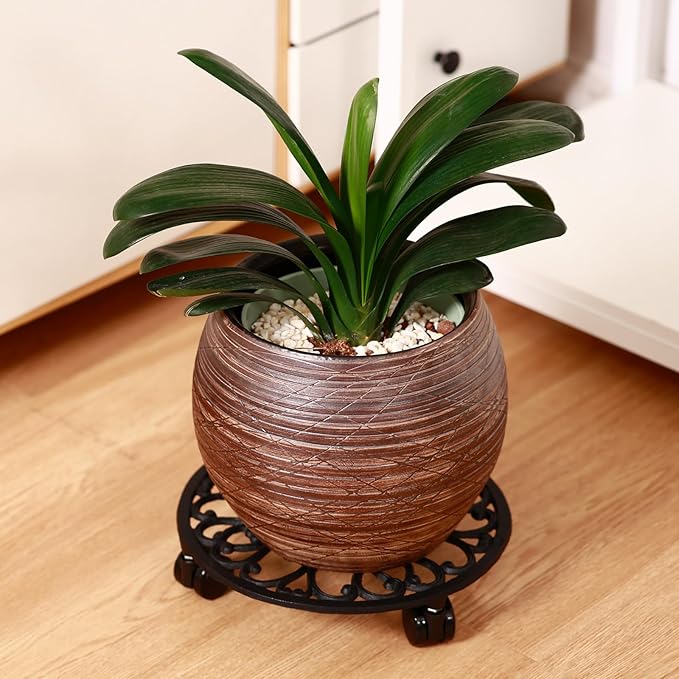 3 Packs 11 Inch Rolling Plant Stand with Wheels Wrought Iron Rolling Plant Stand with Casters Heavy Duty for Indoor Plants Rollers with Wheels Metal Round Plant Dolly