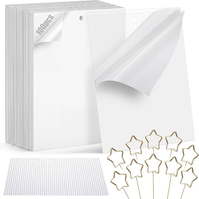 100 Pcs Gnat Sticky Traps for Plants, Transparent Double Sided Indoor Outdoor Pest Control for Fungus Gnats, Fruit Flies, Whiteflies, Aphids & Leaf Miners, Includes 10 Card Clips & 100 Twist Ties