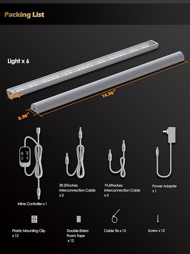 T5 Smart Grow Light for Indoor Plants,3500K Full Spectrum LED Plant Light Strips with 3/9/12H Auto Timer,Stepless Dimming,Modular Design,Plug and Play (White, 6 Pack)
