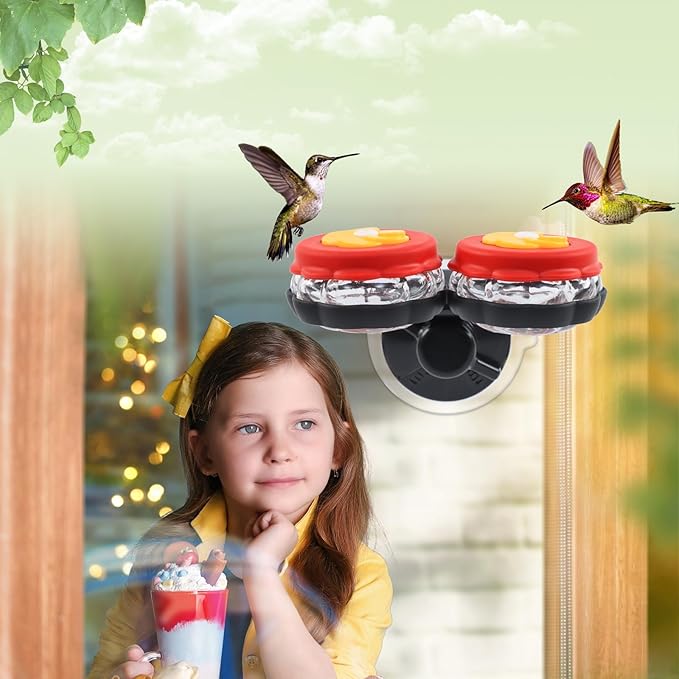 Gbekery Handheld Hummingbird Feeders (Set of 2) with Window Mount Suction Cup, New Upgraded Small Glass Hummingbird Feeder for Outdoors, Mini Window Humming Birds Feeders
