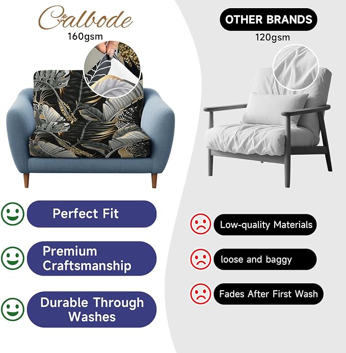 CALBODE 12 Pcs Stretch Outdoor Seat Cushion Covers, Botanical Chair Seat Cover for Patio Furniture Cushions Washable Reusable Indoor and Outdoor Couch Cover Replacement (Black&Gold Leaves, Cover Only)