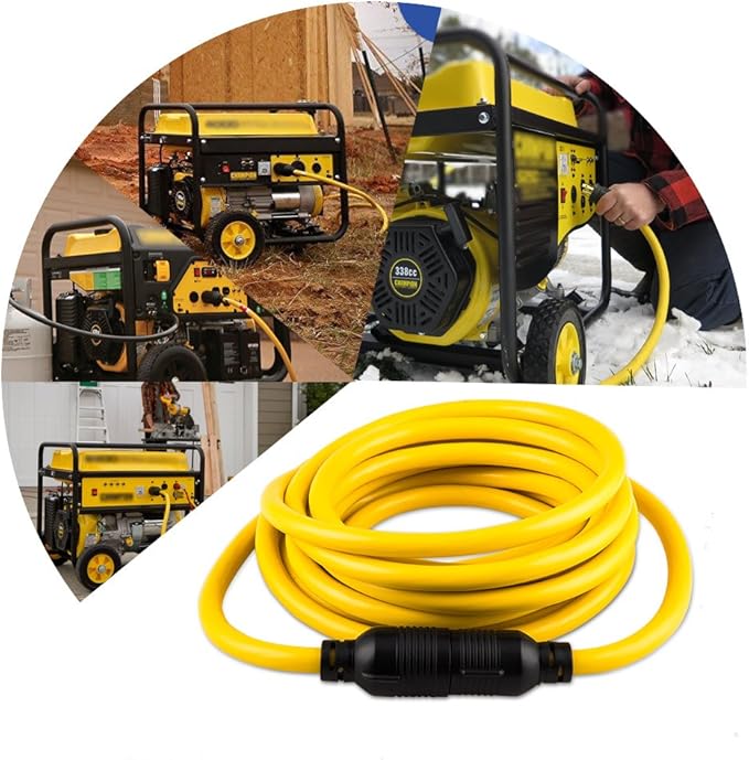 15FT Heavy Duty 3 Prong Generator Locking Power Cord NEMA L5-30P/L5-30R,10 Gauge SJTW Cable, 125V 30Amp Yellow Generator Lock Extension Cord with UL Listed…