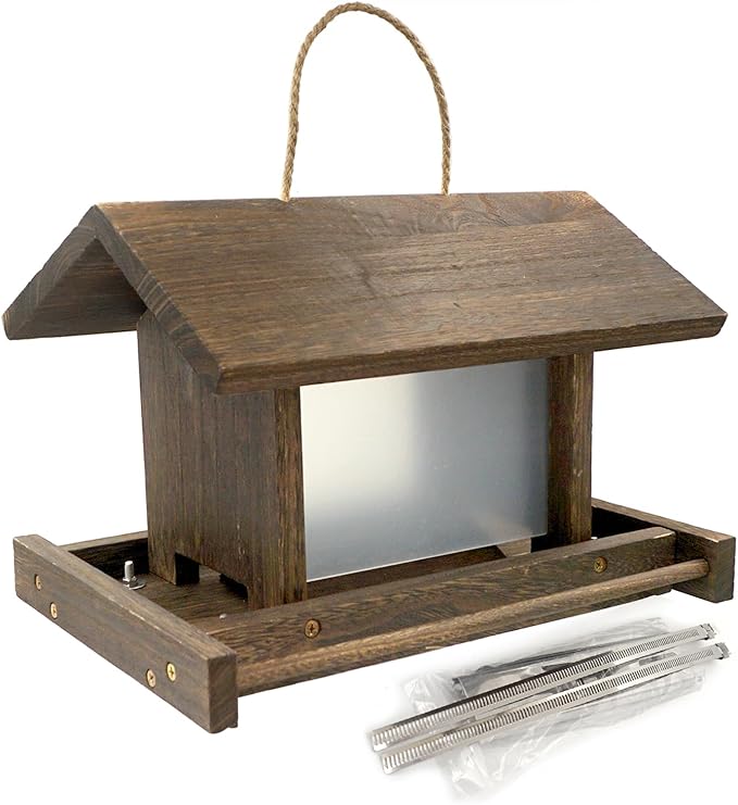 Wooden Bird Feeder Large Capacity Wood Birdfeeder for Feeding Outside Garden Wild Finches Robin Sparrow Blue Jay Chickadees