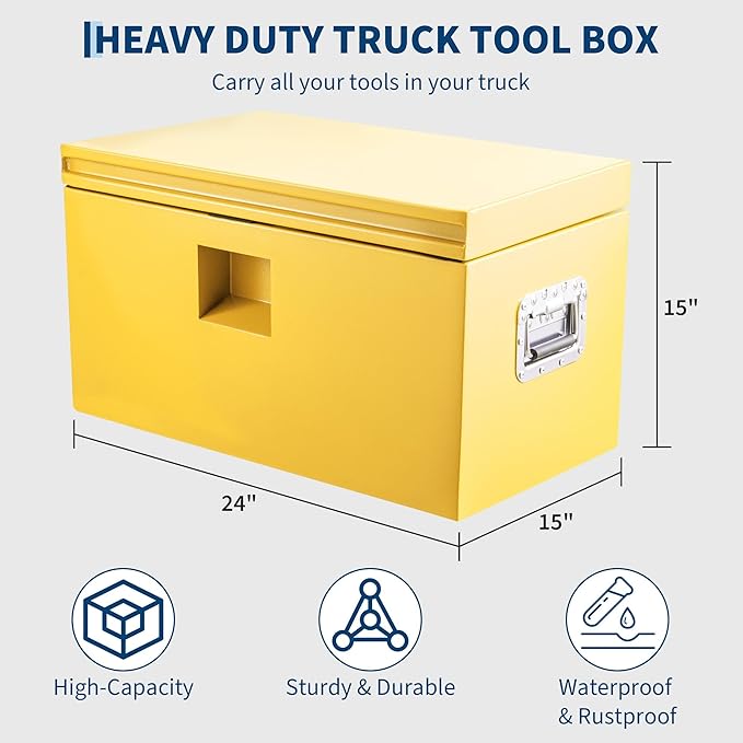 Heavy Duty Steel Truck Toolbox – 76x38x38cm – Gas Shock Lid – t-Handle Lock – Weatherproof Rubber Seal – Secure Underbody Storage Chest – Fits Pickup, Truck Bed, RV, Trailer