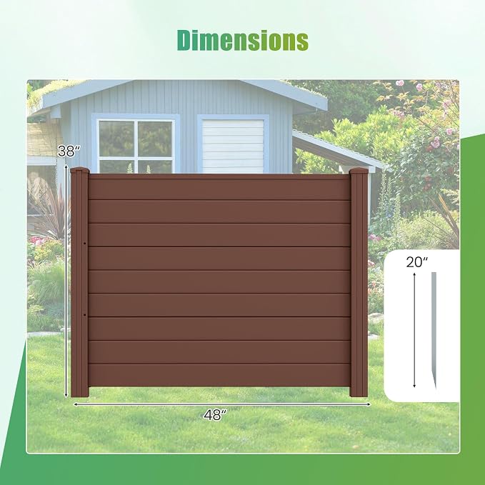 HAPPYGRILL Air Conditioner Fence, 6 Panels Outdoor Privacy Screen with Metal Stakes, No Dig Pool Equipment Enclosure, 48" x 38" Trash Can Screen Fence Kit for Outside Backyard, Brown