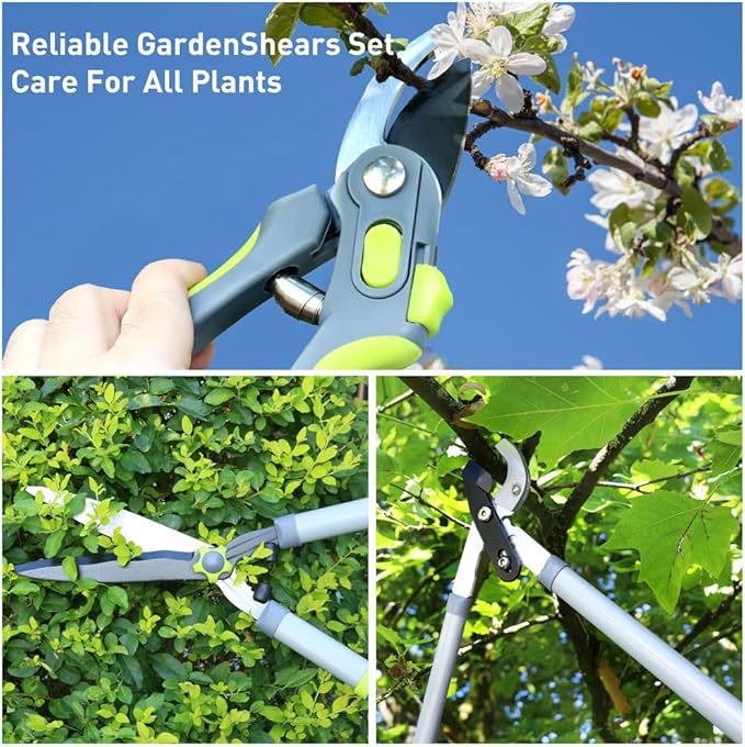 Altdorff Garden Loppers Pruning Shears, Updated 3PCS Hedge Clippers Combo Set, Branch Cutter with Compound Action, Chops Thick High Branch Ease, Professional Tree Trimmer Set Heavy Duty