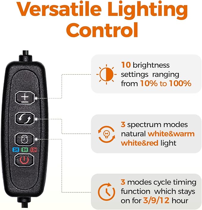 Bamworld Grow Lights for Indoor Plants, Full Spectrum Plant Lights for Indoor Growing, Floor Grow Lamp for Large Plants, Auto ON/Off Timer 3/9/12H, 10 Dimmable Levels, 37-65" Adjustable Height