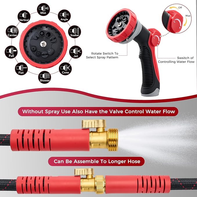 PANYEE 50FT Garden Hose, Flexible Water Hose,Lightweight Non-Expanding Leak Proof hose with 10 Functions Sprayer, Durable, Anti-Kink,Pressure Resistant for Yard, Outdoor