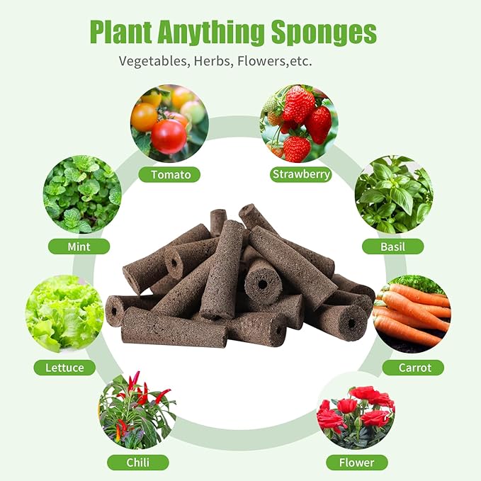 Grow Sponges 50 Pack, Hydroponics Replacement Root Growth Sponges Compatible with Aero Garden iDOO and Most Other Brands