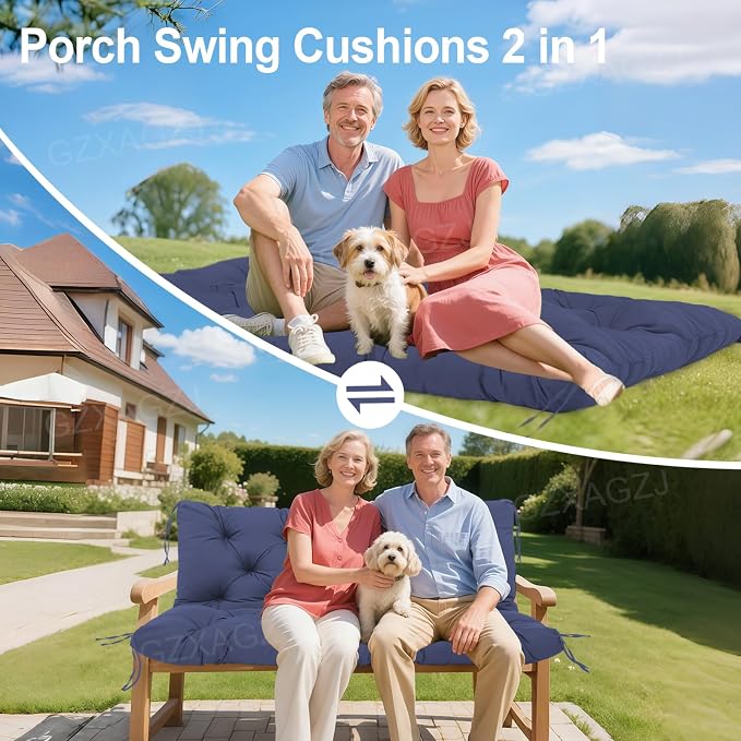 Porch Swing Cushions Outdoor 40x40 inch Waterproof Extra Thick 5" Swing Cushions Replacement with Backrest and Ties for Outdoor Furniture Porch Patio Garden Lawn (Navy Blue)