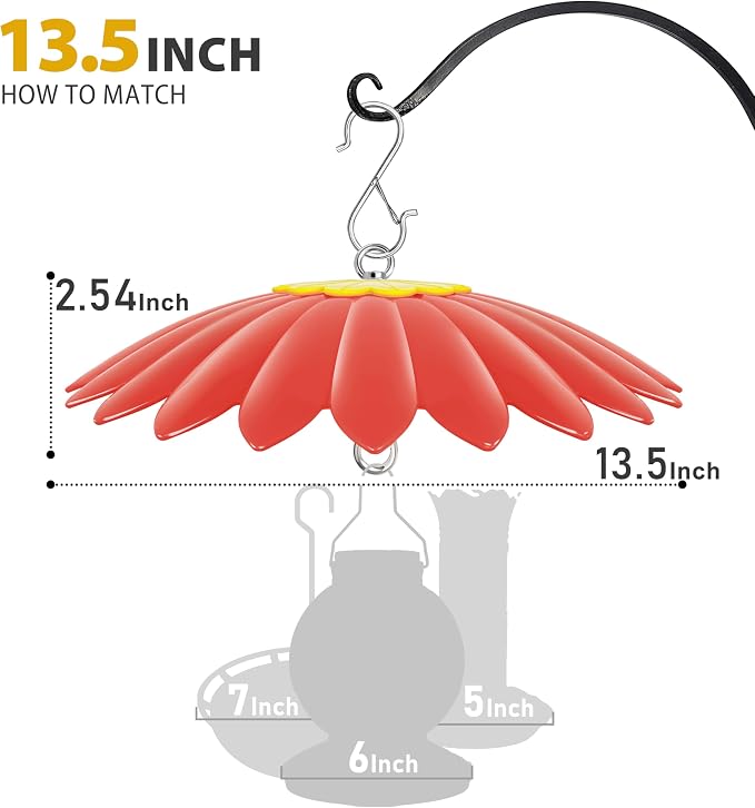 13.5 inch Hummingbird Feeder Shade Dome Cover,Rain Guard,Weather Guard for Bird Feeder, Umbrella Cover for Bird House for Outdoor,Squirrel Baffle,Flower Design(Red) 4 Pack.
