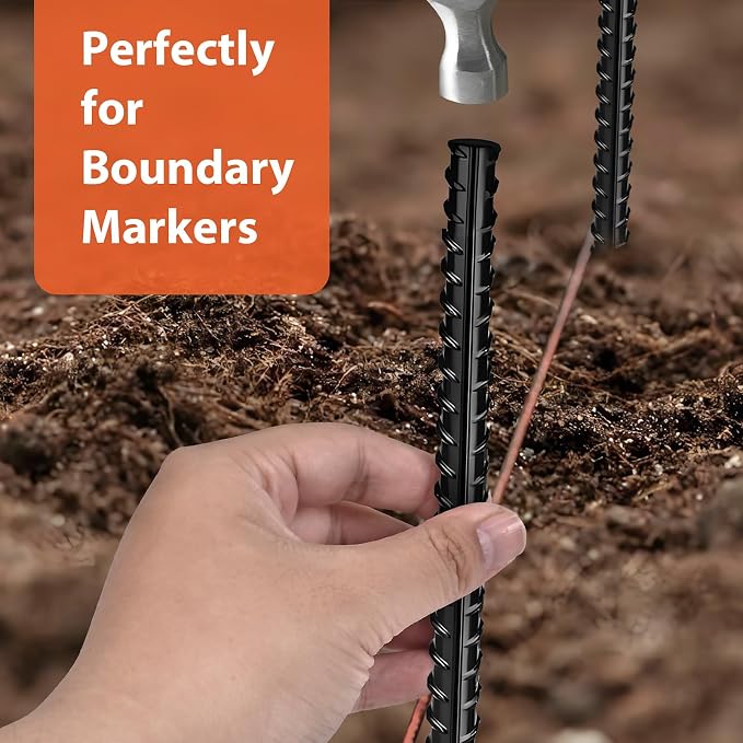 Homwin 16 inches Rebar Stakes 24-Pack Straight Metal Stakes Heavy Duty 5/16" Diameter Ground Stake for Tent, Fence, Landscaping, Concrete Forming, Outdoor Decoration and Plant Support