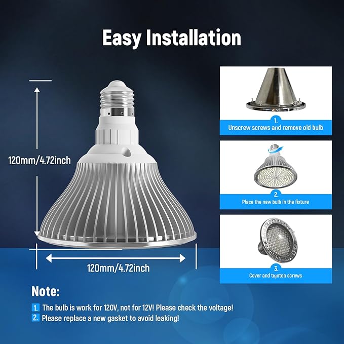 LED Pool Light for Inground Pool 120V 65W PRO, White Light 6500K with 6500lm High Brightness, Replace 300-800W Halogen Light
