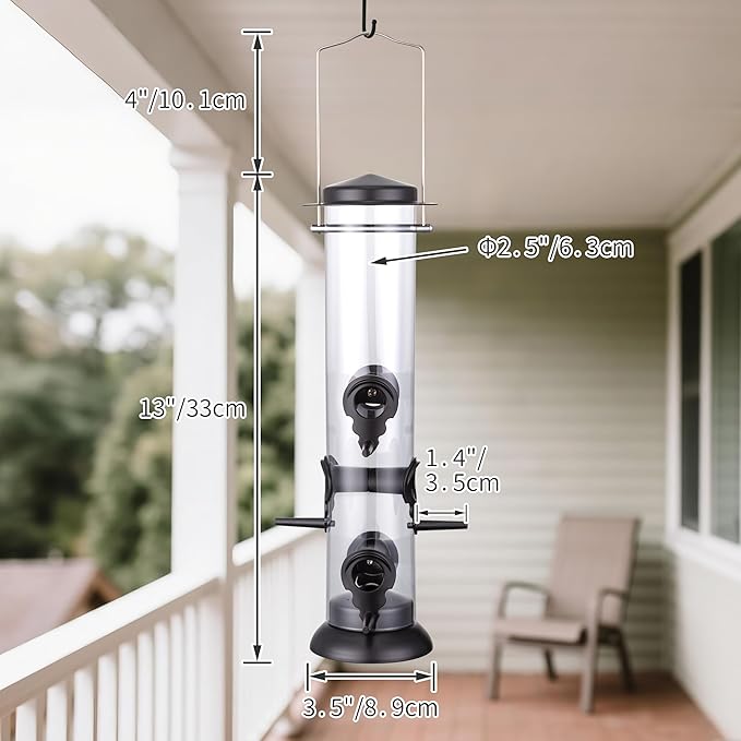 Metal Tube Bird Feeders for Outdoors Hanging,Finch Feeders for Outside,Chew-Proof Hanging Birdfeeder,Squirrel-Proof 6 Ports Bird Feeder 13 Inch,Anti-Rust,Black,1 Pack(Seed is not Included)