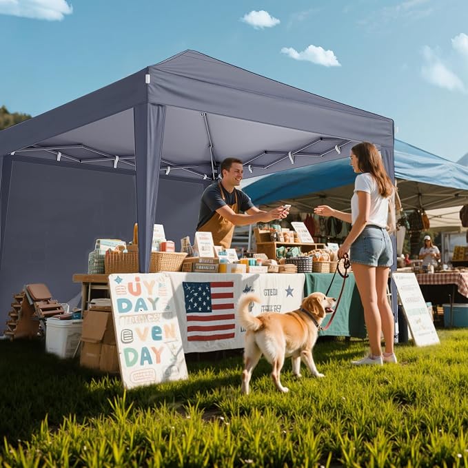 Driftalia 10x10 Pop Up Canopy with Sidewalls, Outdoor Instant Canopy Tent with Carry Bag for Commercial Events, Camping, Backyard Parties - Dark Grey