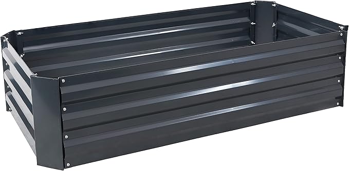 Sunnydaze Galvanized Raised Garden Bed Kit - 4x2x1 ft Outdoor Raised Garden Bed - Metal Planter Box for Vegetables, Flowers, Herbs - Dark Gray - 4' x 2' Rectangle
