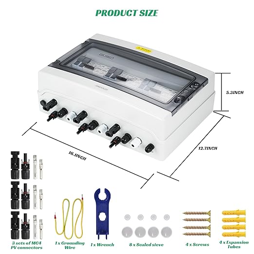 3 in 3 Out Solar Combiner Box,PV Combiner Box with 20A PV Fuse,DC 20A Circuit Breaker and Surge Protector,IP65 Solar Disconnect Switch Box for Indoor Outdoor Solar Panel System (3 in 3 Out 20A 500V)