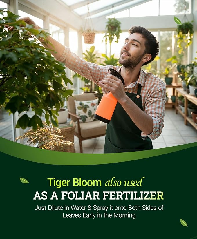 FoxFarm Tiger Bloom Liquid Plant Food - Phosphorus Fertilizer for Buds, Blooms & Flowering - Supports Soil & Hydroponic Systems - High Micronutrient Formula with 2-8-4 Nutrient Ratio - 1 Quart
