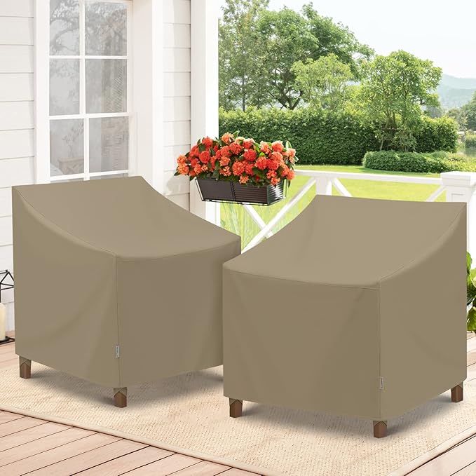 SunPatio Outdoor Oversized Chair Covers, Heavy Duty Waterproof Patio Large Chair Covers, Fade Resistant Outdoor Furniture Protector, All Weather Protection, 2 Pack - 40" W x 34" D x 39" H, Taupe