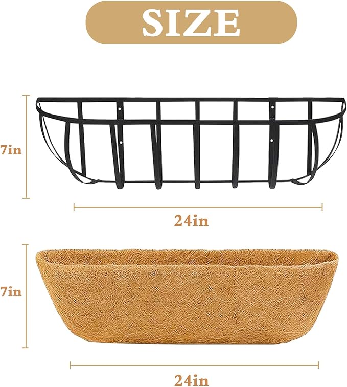 Window Box Railing Planter with Coco Liner 2 Pack 24 Inch Metal Hanging Flower Planter Deck Railing Planters Boxes for Balcony Outdoor Plants Fence Porch Patio