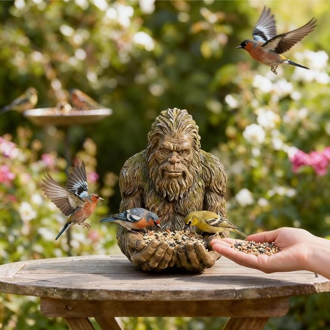 Bigfoot Bird Feeder for Outdoors - Funny Hanging Bird Feeder with Wood Grain Texture - Bigfoots Face Decoration with Hidden Hook,Garden Sculpture Birdfeeder Yard Art Decoration - Tree Garden Hugger