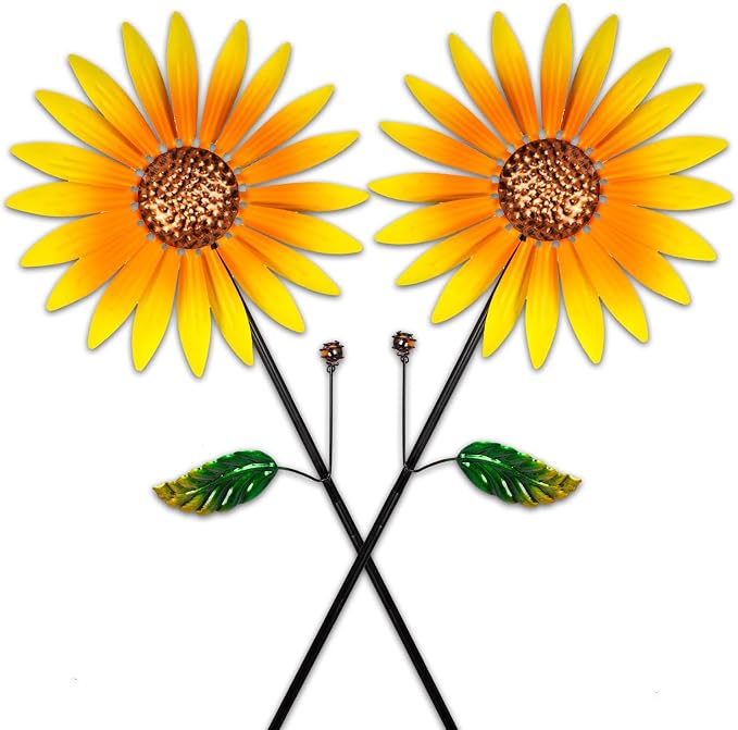 2 Packs Wind Spinners Outdoor, Sunflower Decor Windmill for Yard, Pinwheels, Wind Spinners for Yard Garden, Outdoor Metal Wind Spinner Lawn Decor