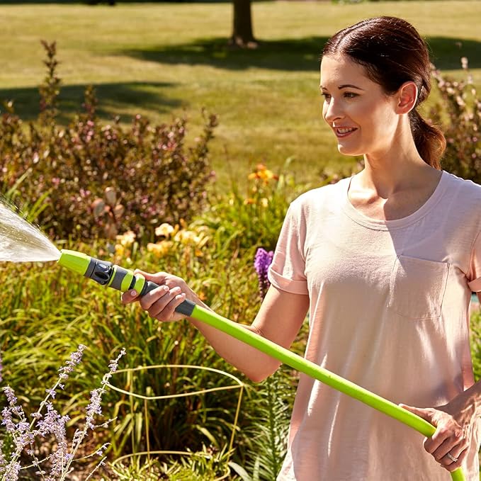 Mini Oscillator on Step Spike & Flexzilla Garden Hose 5/8 in. x 25 ft, Heavy Duty, Lightweight, Drinking Water Safe, ZillaGreen - HFZG525YW-E