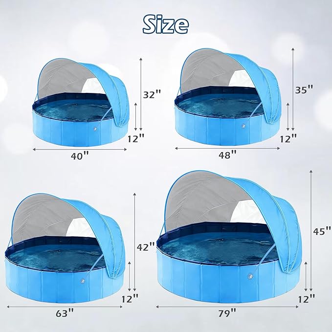 Jasonwell Kiddie Baby Pool with Canopy - Foldable Infant Toddler Kids Pool with Shade Baby Beach Essentials Tent Swimming Wading Pools for Toddlers 1-3 + Kids Dogs Ball Pit Backyard Water Play B, 48"
