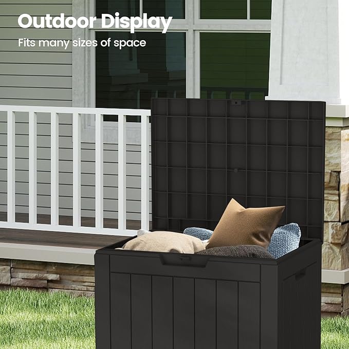 Zapdos Outdoor Storage Box, 31 Gallon Deck Box Indoor and Outdoor Use, Waterproof Resin Storage Bin for Patio Cushions Gardening Tools Package Delivery, Lockable, UV Resistant, Black