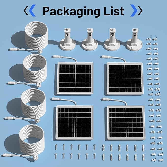 5W Solar Panel Charger Compatible with Arlo Pro 5S/Pro 4/Pro 3/Ultra/Ultra 2/Go 2 Camera, Solar Panels Charging with 13.1ft Waterproof Charging Cable,360° Adjustable Wall Mount, 4 Pack