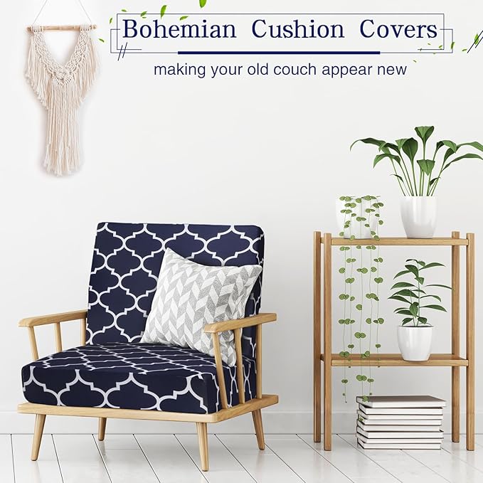 Newwiee 12 Pcs Patio Cushion Covers Outdoor Stretch Sofa Couch Cover Replacement Couch Slipcover Sofa Seat Chair Porch Patio Furniture Protector, Flexibility Washable(Navy Blue,Moroccan)