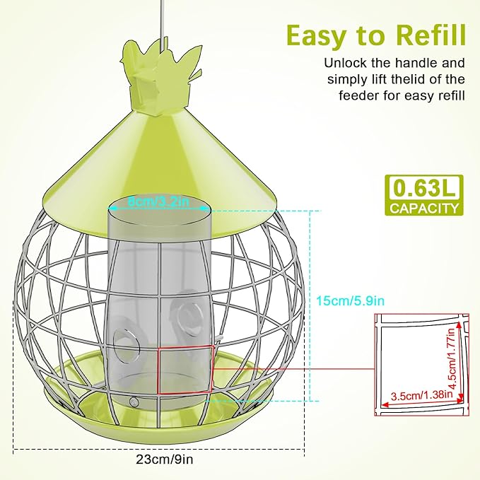 Bird Feeder Squirrel Proof with Caged Design,Metal Hanging Bird Feeder for Outdoor Use, Easy to Fill & Detachable Cleaning, Ideal for Small Birds Like Finches Wrens Chickadee