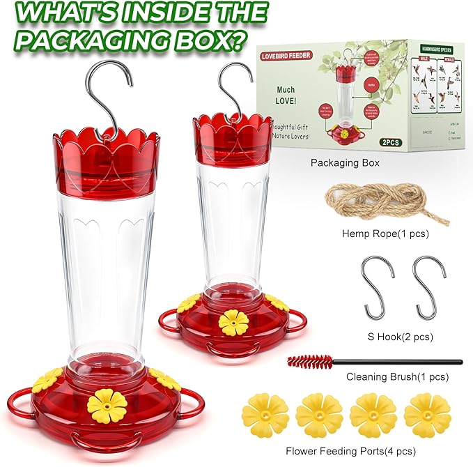 Hummingbird Feeders for Outdoors 2pack-14 OZ,Humming Bird Feeder with 4 Bee Guard Feeding Ports & Built-in Ant Moat, Plastic Hummingbird Feeder for Garden Backyard Decor, Gifts for Women Mom