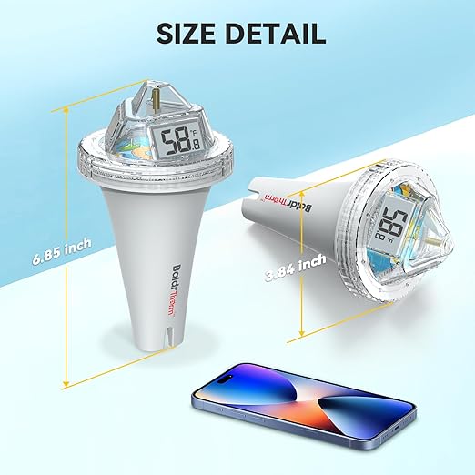 BaldrTherm Pool Thermometer Digital Floating Easy Read, Anti-Fog 360° Reading, IPX7 Water Temperature Monitor for Hot Tub/Ice Bath/Swimming Pool/SPA/Aquarium/Pond
