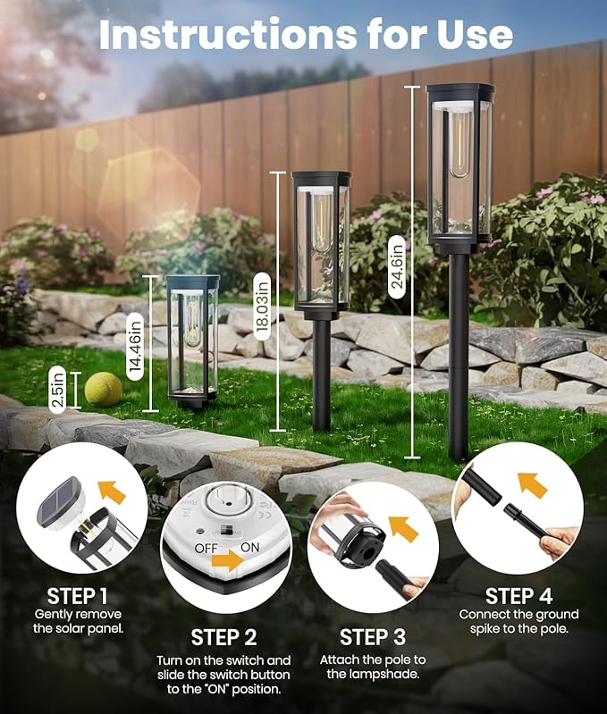 ALFIOT Solar Pathway Lights Outdoor,6 Pack Solar Lights Outdoor, IP65 Waterproof Auto On/Off Solar Garden Lights Solar Powered Landscape Lighting for Yard Walkway Driveway Pathway