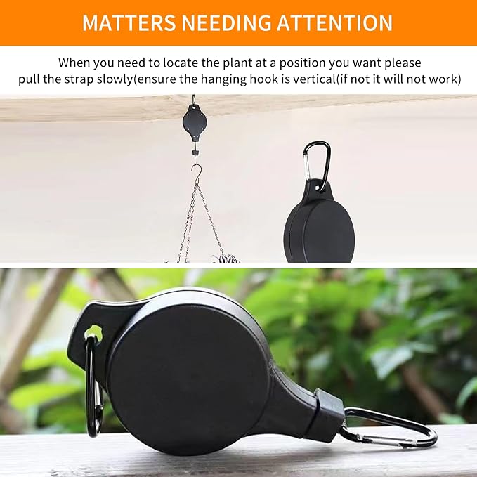 3PCS Retractable Plant Hanger, Upgraded Plant Pulleys Easy Lift, for Hanging Plants, Garden Flower Pots, Bird Feeders Indoor Outdoor Use (Black-3PCS)