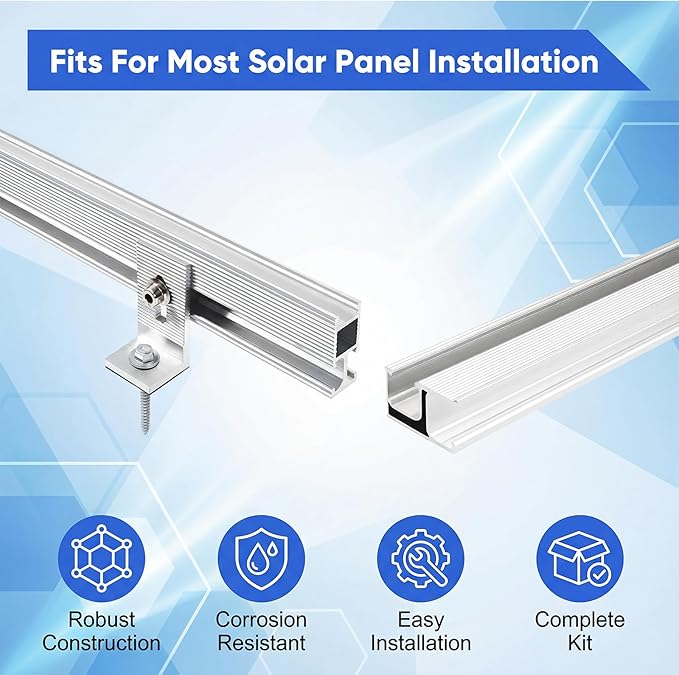 Solar Panel Mounting Rail Kit for 7 x 320W Panels, Includes 12 x 47.2 Aluminum Rails, Adjustable Clamps, L-Brackets & Wire Clips, Heavy Duty Racking for Metal, Tile, Shingle Roof