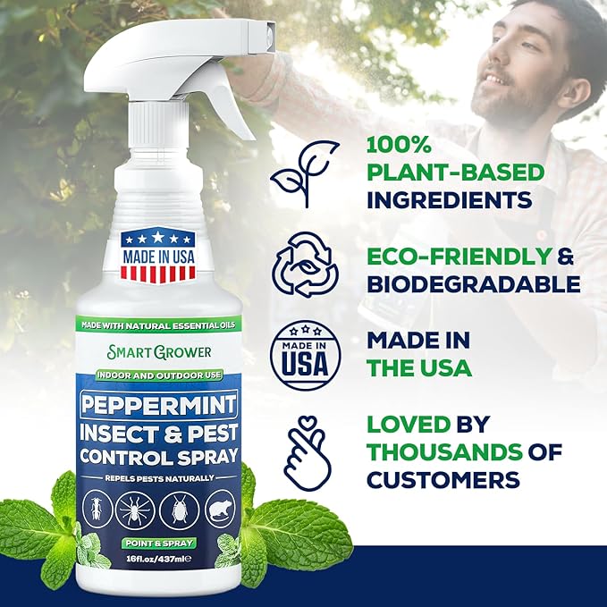 Peppermint Oil Spray for Insect and Pests, Rodents, Mice, Bugs, Spiders, Ants, Wasps - All Natural Pest Control Repellent for Home Indoor Outdoor Garden, Maximum Strength, Ready to Use, 16 FL OZ